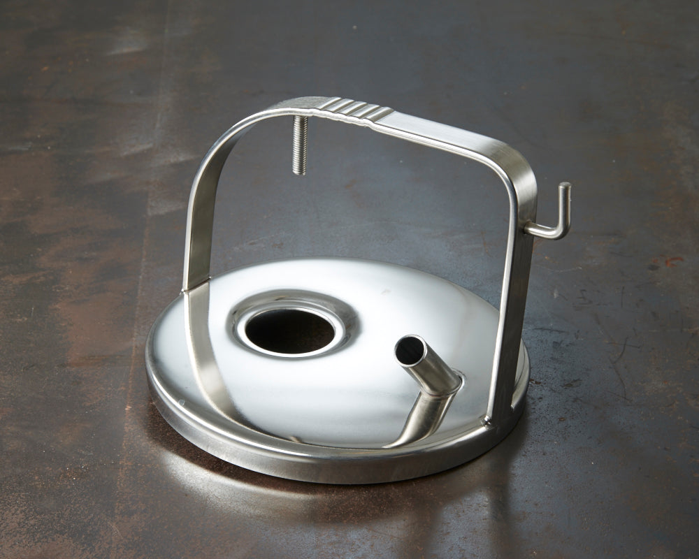 Edelstahl- Melkeimerdeckel, passend für DeLaval mit Stutzen ø 19 mm, Bügelhöhe 117 mm