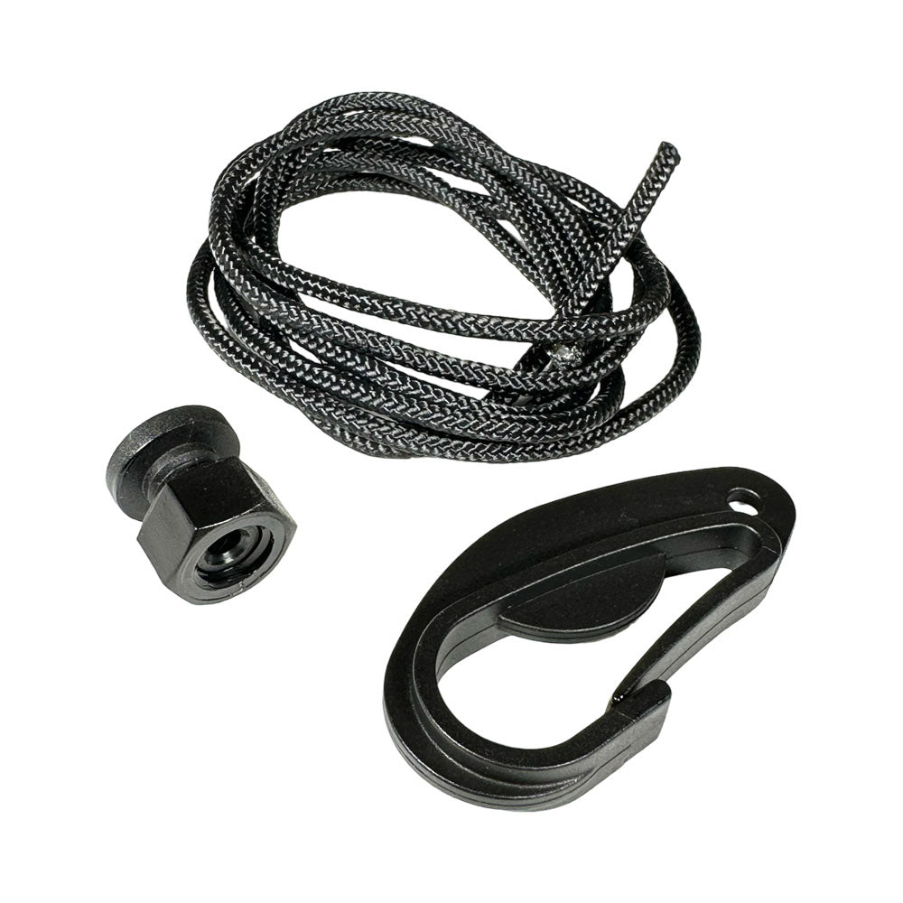 Karabinerhaken Set, mit 1,7 m Abnahmeseil (schwarz) und Befestigungsmutter