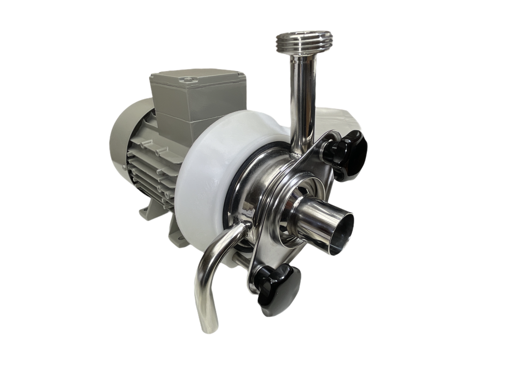 Milchpumpe IP55, mit Spülstutzen 220V, 0,55 KW ØEinlauf 40mm, ØAuslauf 22mm 5m³ / h bei 50 Kpa