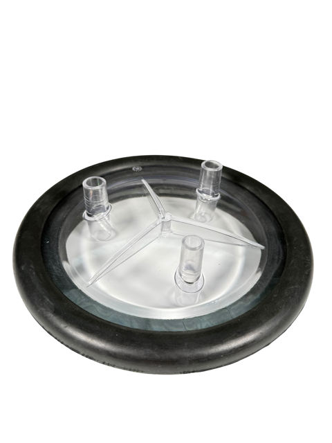 Kunststoffdeckel Ø 202 mm, mit 3 Stutzen, 2 x Stutzen ø 12 x 17 mm , 1 x Stutzen ø 10 x 14 mm inkl. Dichtung