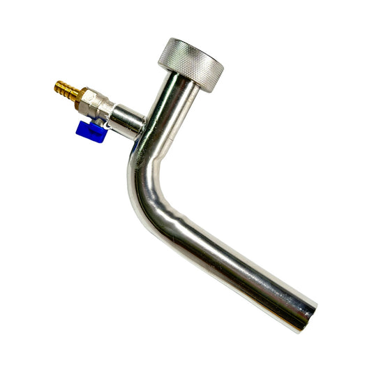 Edelstahlauslauf 90°, Ø 32mm, mit 3/8" Ablasventil