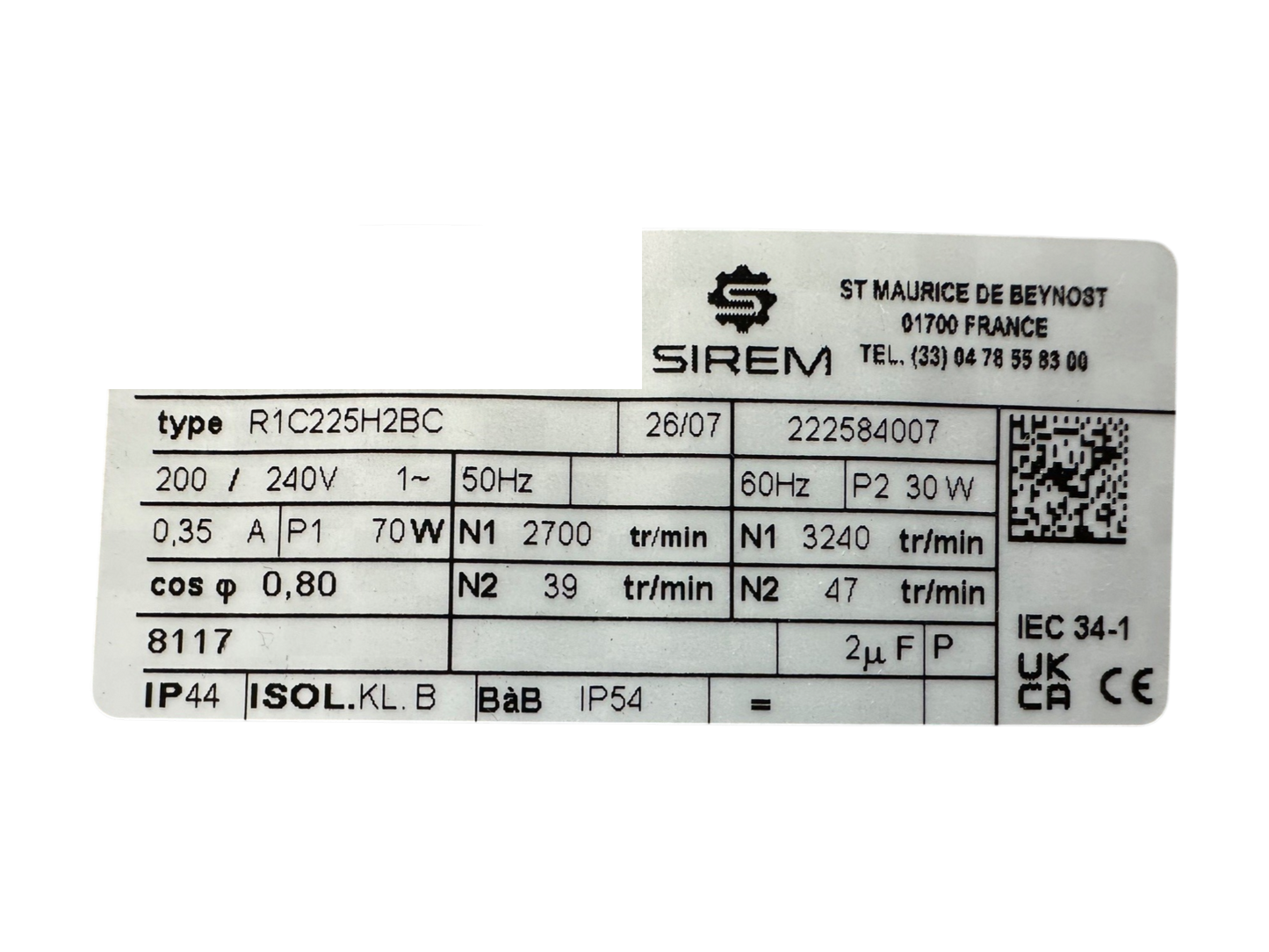 Rührwerksmotor Sirem R1C225H2BC, 200 - 240 V, 39 - 47 U/Min