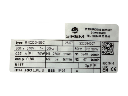 Rührwerksmotor Sirem R1C225H2BC, 200 - 240 V, 39 - 47 U/Min