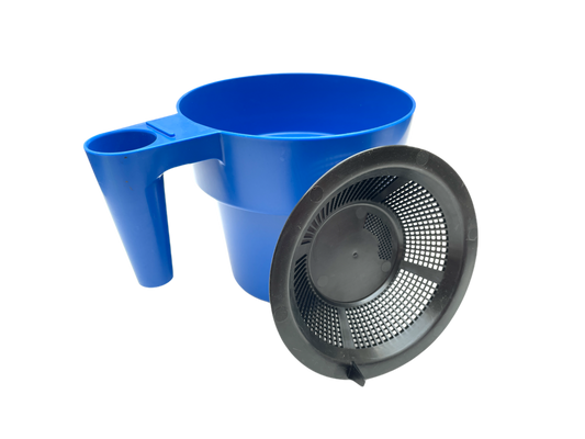 Vormelkbecher mit Siebplatte, professionelle Ausführung, blau