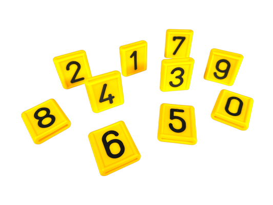 Halsbandnummern 58x53mm, großes Modell, gelb, Halsband Nr. 9, Pack á 10 Stk.